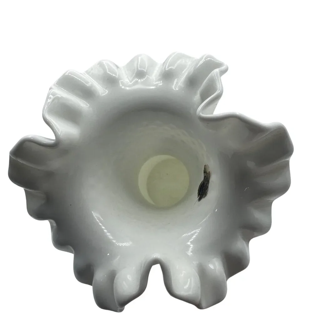 Fenton White Hobnail Milk Glass Vase With Ruffled Rim